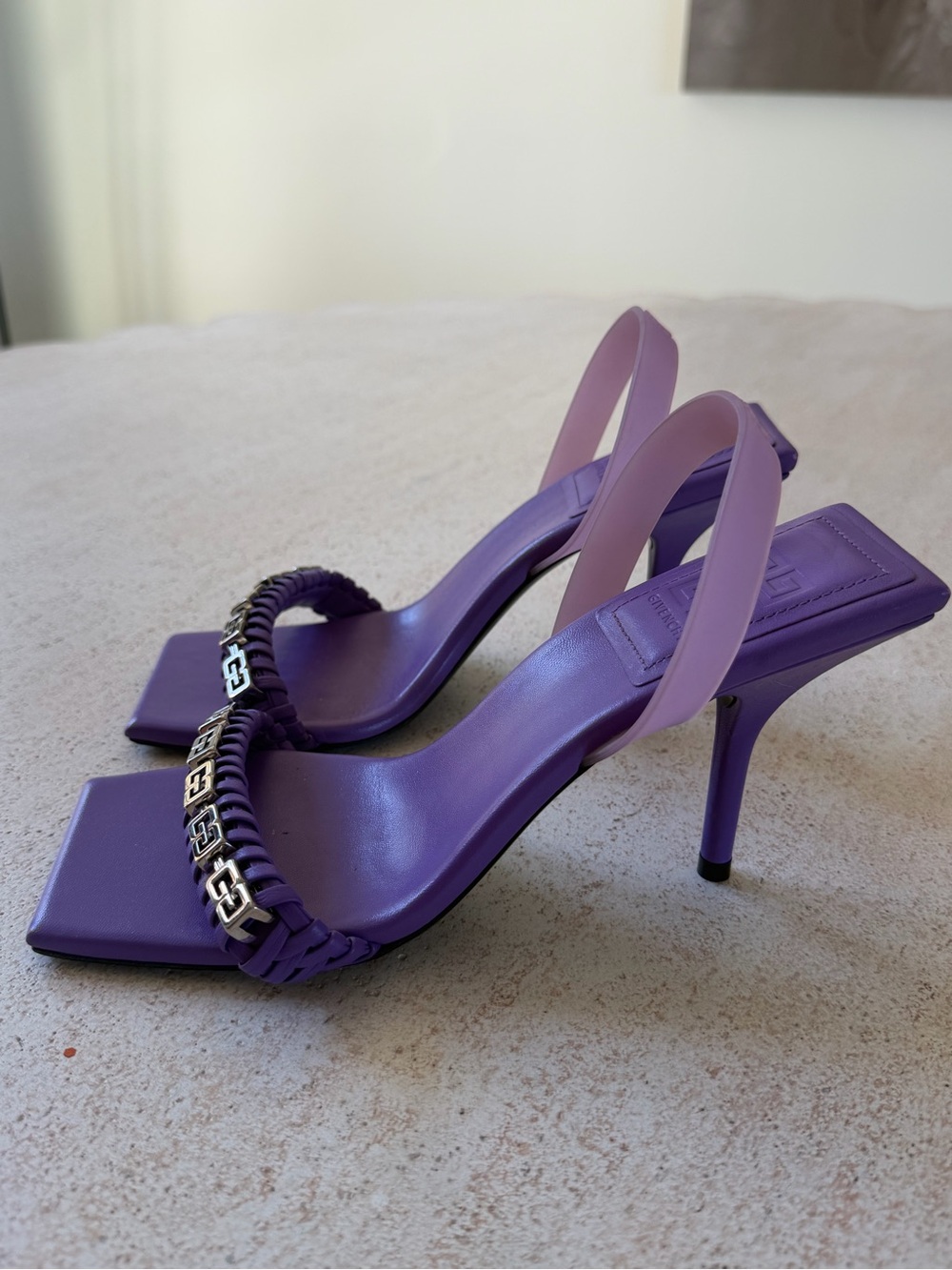 Givenchy Purple Square-Toe Chain Strap Heeled Sandals, Size 37, Worn Once - Picture 2 of 7